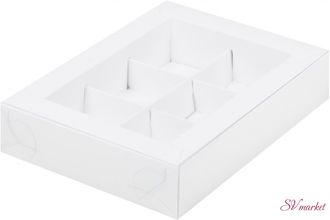 Коробка Белая 6 конфет с пластиковой крышкой 15,5*11,5*3 см
