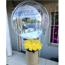 Композиция в шляпной коробке "Bubbles С РОЗАМИ. Желтый"
