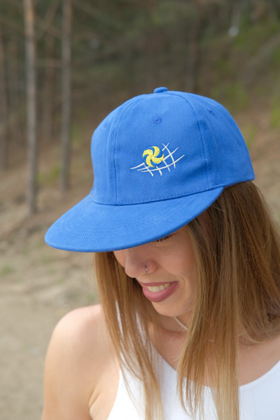 Кепка с прямым козырьком синяя (мяч классический) (модификация 1)