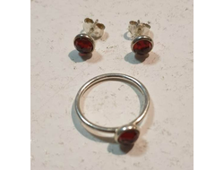 837-5/ Кольцо и серьги, гранат, Pandora