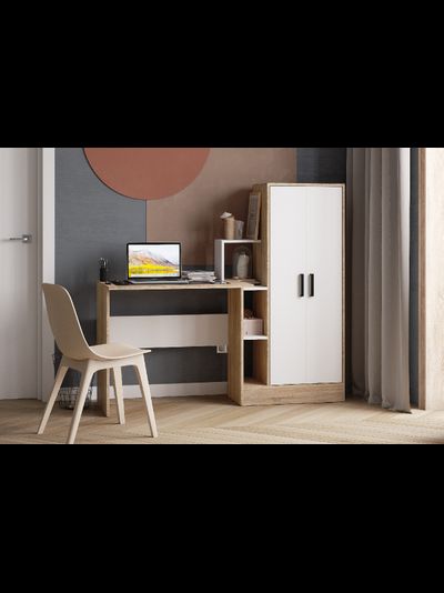 СКМ-1 компьютерный стол Сонома/Белый с тиснением