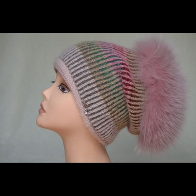 Женская вязаная шапка с меховой опушкой Vizio Италия зима 2020 фото
