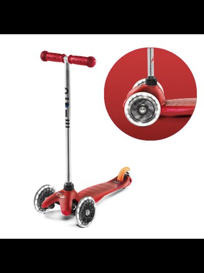 Самокат MINI MICRO КРАСНЫЙ LED СВЕТЯЩИЕСЯ КОЛЕСА