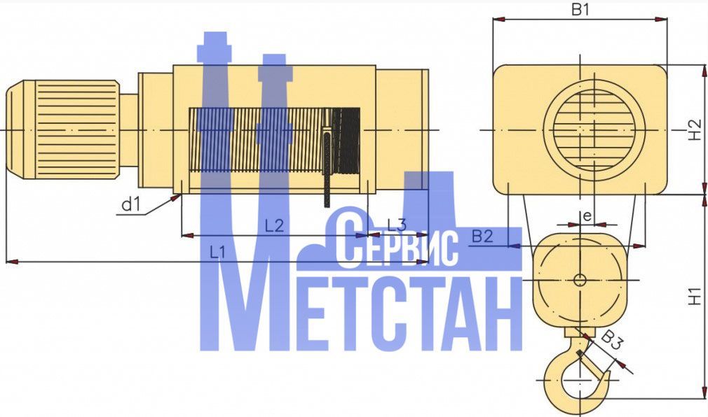 ОСНОВНЫЕ РАЗМЕРЫ СТАЦИОНАРНАЯ ЭЛЕКТРИЧЕСКАЯ ТАЛЬ ПОЛИСПАСТ 2/1