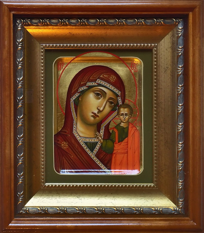 Казанская Богородица. Рукописная икона 13х16см в киоте.