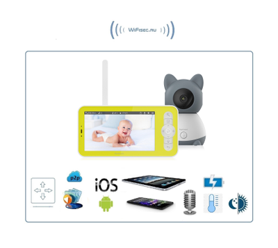 Видеоняня Ramicom VRC300, монитор 12,7 см. и одна поворотная видеокамера с датчиком движения и доступом на смартфоне с аккумулятором в мат. блоке и с DVR, HD