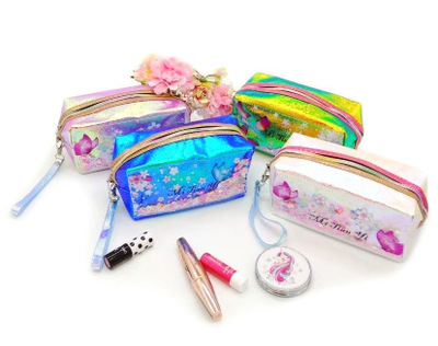 Косметичка женская с голографическим и шейкер эффектом на молнии, 18*9,5*7,5см, Цвет: Розовый, Синий, Золотистый, Малиновый