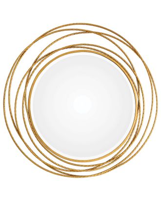 Зеркало круглое в обрамлении золотых металлических колец.