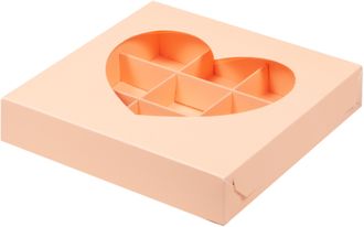 Коробка на 9 конфет с кр. &quot;сердце&quot; (персиковая), 155*155*30мм