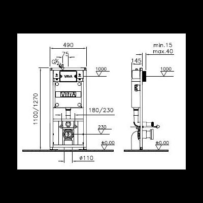 Комплект: подвесной безободковый унитаз с тонким сиденьем с микролифтом, инсталяцией и панелью управления, Vitra Sento Rim-Ex, 9830B003-7207