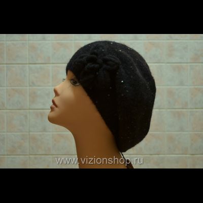 Черный одинарный тонкий вязаный берет Vizio Италия 5893 ВО
