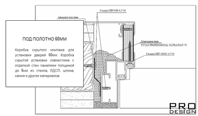 Алюминиевый короб для скрытых дверей Pro Design Duo наружного открывания с двойным притвором по RAL