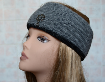 Повязка на голову вязаная с брошью Vizio Италия серая