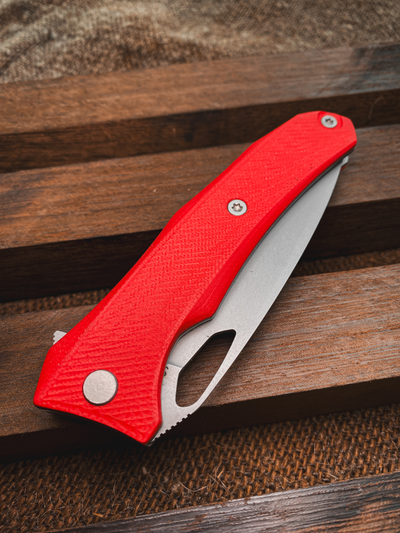 складной Нож Бизон сталь D2, рукоять G10, цвет красный