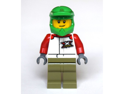 Wheelchair Athlete - Male, White Jacket with XTREME Logo, Olive Green Legs, Bright Green Dirt Bike Helmet, n/a (cty1231)