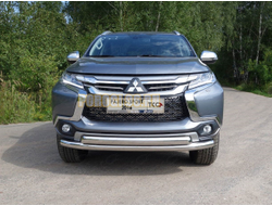 Защита переднего бампера d76+75x42 овал Pajero Sport (2016-2021)