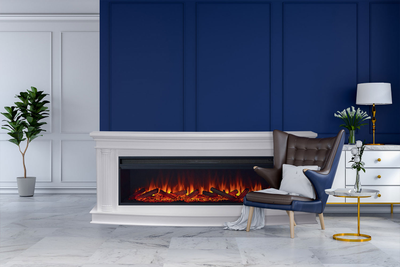 Линейный электрический камин Rome белый с очагом Vision 42 LOG LED