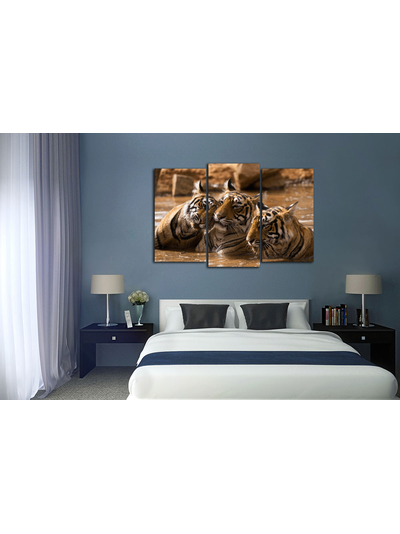 Модульная картина "Тигры в воде"