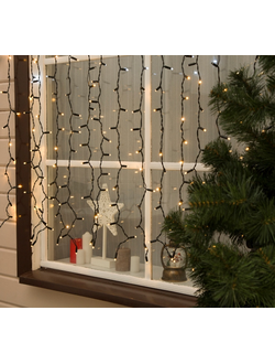 Гирлянда занавес уличная 2 х 1.5 м, 360LED, IP65, 220V, нить тёмная, свечение белое, тепло-белое.