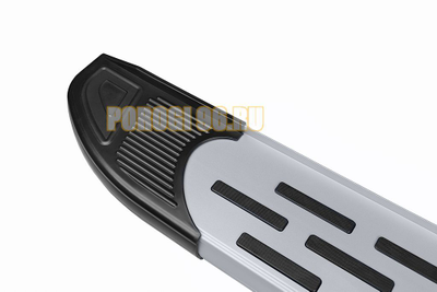 Пороги алюминиевые "Premium Silver" 2250 серебристые Slitkoff для Hyundai Starex H-1 2007-2021