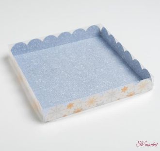 Коробка для кондитерских изделий с PVC крышкой «Снежинки», 21 × 21 × 3 см
