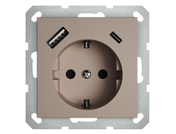 1L213CH Розетка с заземлением 16А+2USB A+С, шампань