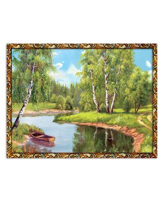 Картина интерьерная в раме 8баг 70*50 "Лодка на реке".