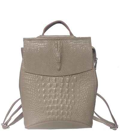 (АРТИКУЛ: 9038/51) ЖЕНСКИЙ РЮКЗАК СРЕДНЕГО РАЗМЕРА, НАТУРАЛЬНАЯ КОЖА ПОД КРОКОДИЛА, БЕЖЕВЫЙ "КОФЕ С МОЛОКОМ"