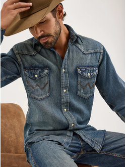 Рубашка Wrangler® Western Denim Snap Work Shirt