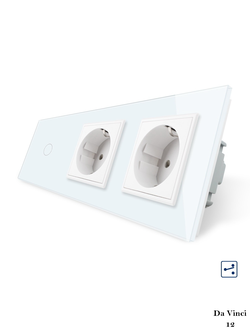 Одноклавишный проходной сенсорный выключатель livolo с двойной розеткой белого цвета