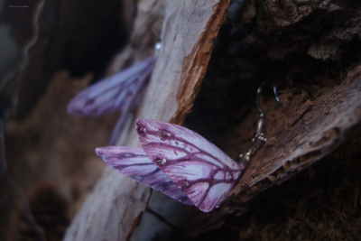 Волшебные серьги с крылышками феи Баклажанницы (шёлк, флюорит)