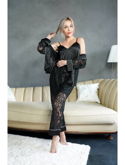 Домашняя одежда Виктория Сикрет 4в1 с кружевом цвет черный