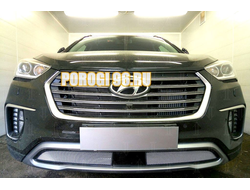 Защита радиатора Hyundai Grand Santa Fe I 2015- (2 части) с датчиком ACC chrome