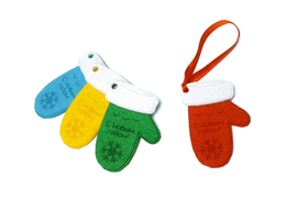 Новогодние варежки, Двуслойный фетр, лого - насечка лазером. Подвеска из тесьмы