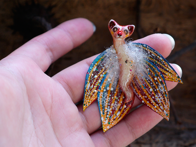 "Бабочка Вогненной Лисички", кулон из глины и шёлка