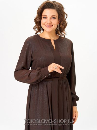 Женское нарядное шифоновое платье в коричневом цвете