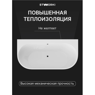 Ванна из искусственного камня STWORKI Левангер 170x85 см, пристенная, белая