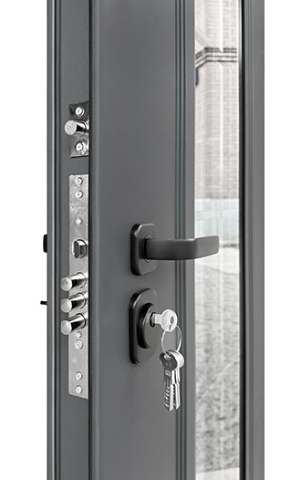 Дверь металлическая RX-10 Термо, цвет Муар ral 7024, панель - rx-10 цвет ПВХ Белая матовая