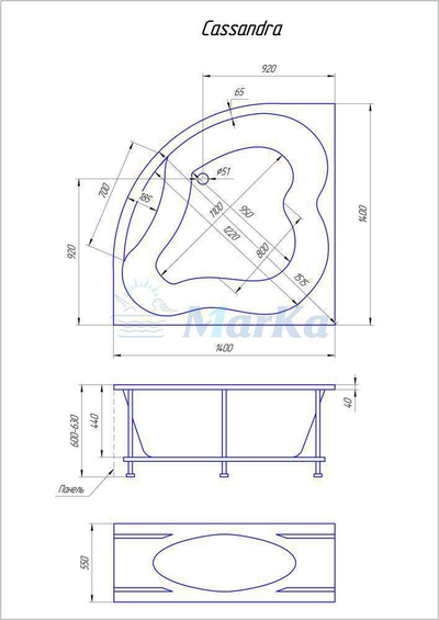 Акриловая Ванна 1Marka CASSANDRA 140x140