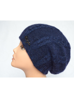 Синий берет из шерсти и мохера vizio италия купить из коллекции вязаных беретов зима