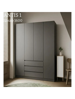 Шкаф распашной "Antis 1" (Антис) графит  1600 с ящиками (Микс)