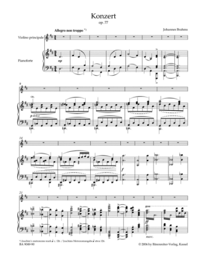 Brahms, Johannes Concerto for Violin and Orchestra in D major op. 77