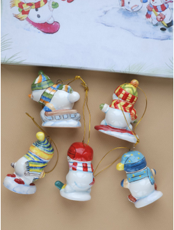 Комплект елочных игрушек "Снеговики-спортсмены"