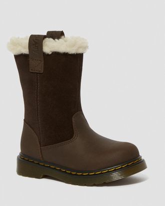 Зимние ботинки Dr. Martens TODDLER JUNEY SUEDE FAUX FUR LINED DARK BROWN