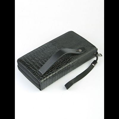 Клатч мужской с 2 молниями (крокодил/эко-кожа) (чёрный)