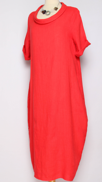 ПЛАТЬЕ БОХО ЛЬНЯНОЕ "ТЮЛЬПАН ХОМУТИК" красное, терракотовое до р.52