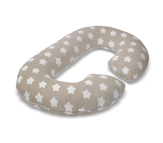 Подушка для беременных  шарики внутри формы Рогалик 340 см с наволочкой на молнии Хлопок звезды на коричневом