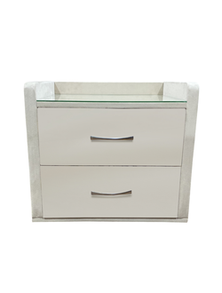 Прикроватная тумба MyCloud Равенна, со стеклом, из мебельной ткани, два ящика