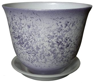 Белый с фиолетовым керамический цветочный горшок диаметр 13 см с абстрактным рисунком