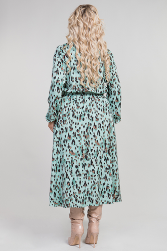 Платье из шелковистой ткани НВ 1269 леопард на мятном (46-58).